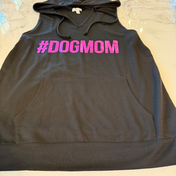 Charming Charlie Womens Dog Mom Sleeveless Hoodie Black Pink Tank Top Large L - Picture 3 of 10